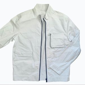 White coat Rain Wind Breaker Material Black zipper detailing Size Medium-Large